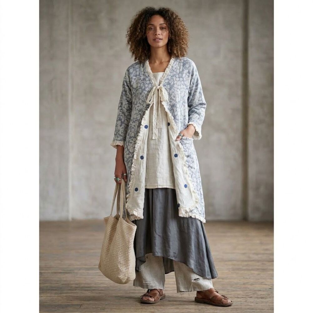 PAPER LACE NWT floral tapestry lace polka dot cotton robe duster lagenlook